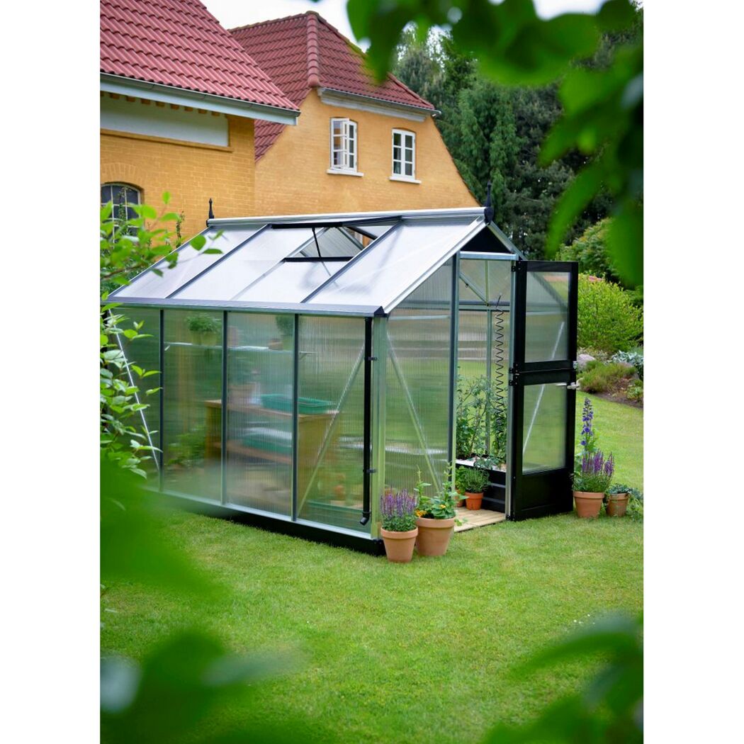 Gewächshaus 'Compact' 224 x 224 cm mit 10 mm Doppelstegplatten aluminiumfarben/schwarz
