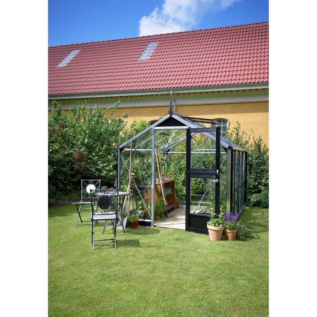 Gewächshaus 'Compact' 224 x 296 cm mit 3 mm Sicherheitsglas aluminiumfarben/schwarz