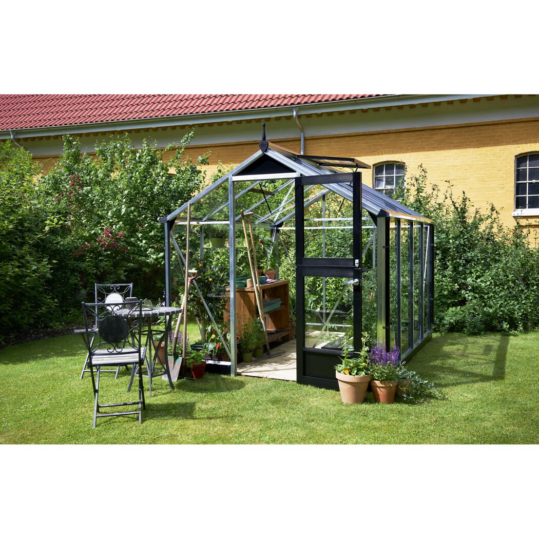 Gewächshaus 'Compact' 224 x 296 cm mit 3 mm Sicherheitsglas aluminiumfarben/schwarz