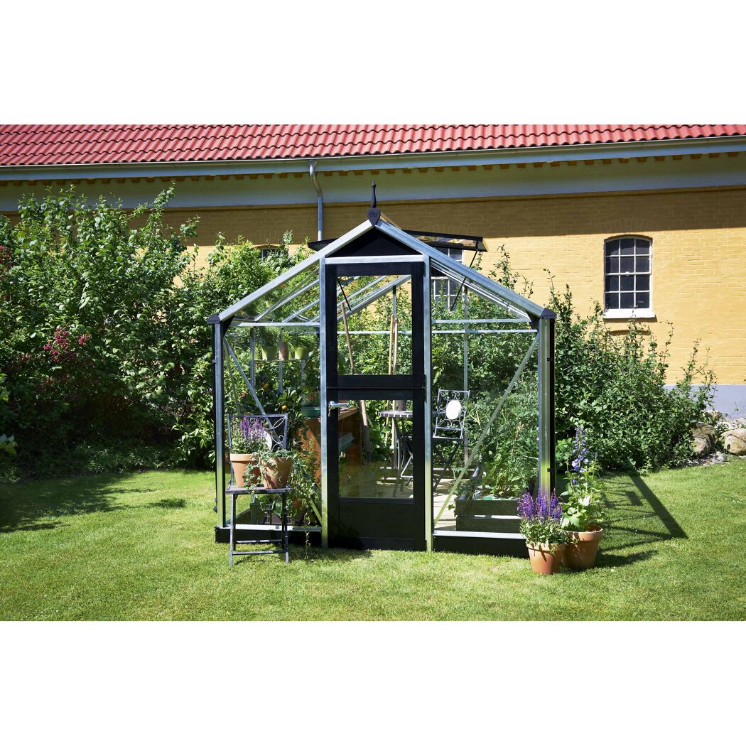 Gewächshaus 'Compact' 224 x 296 cm mit 3 mm Sicherheitsglas aluminiumfarben/schwarz