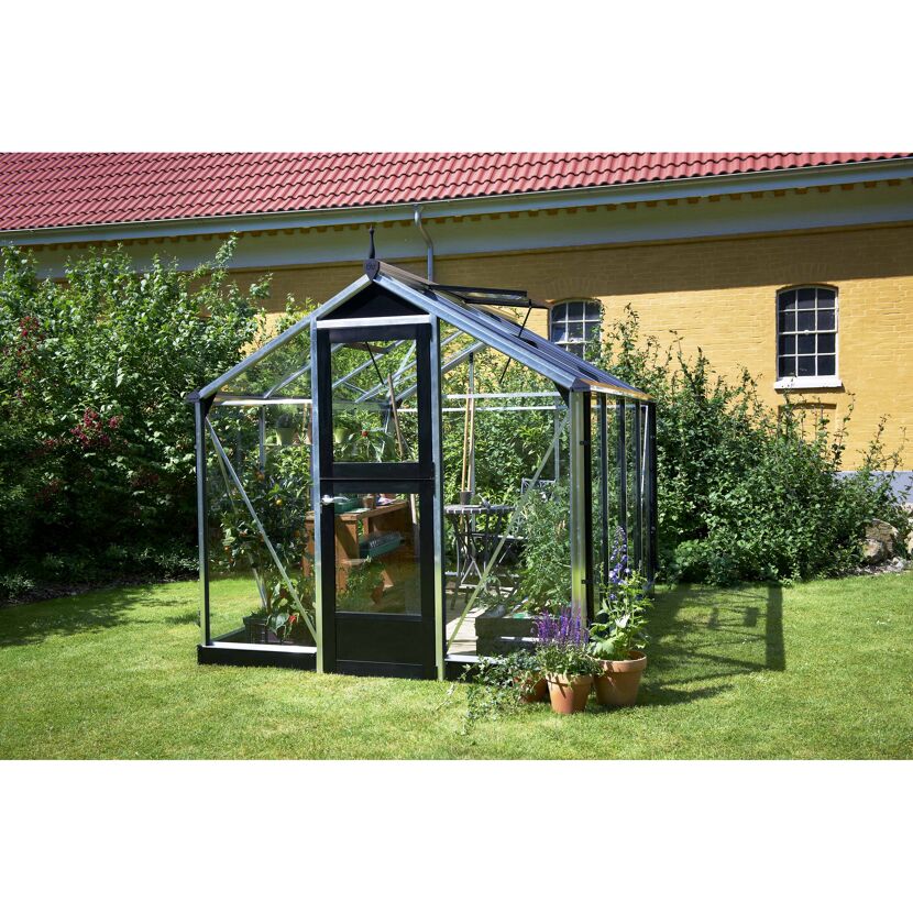 Gewächshaus 'Compact' 224 x 296 cm mit 3 mm Sicherheitsglas aluminiumfarben/schwarz