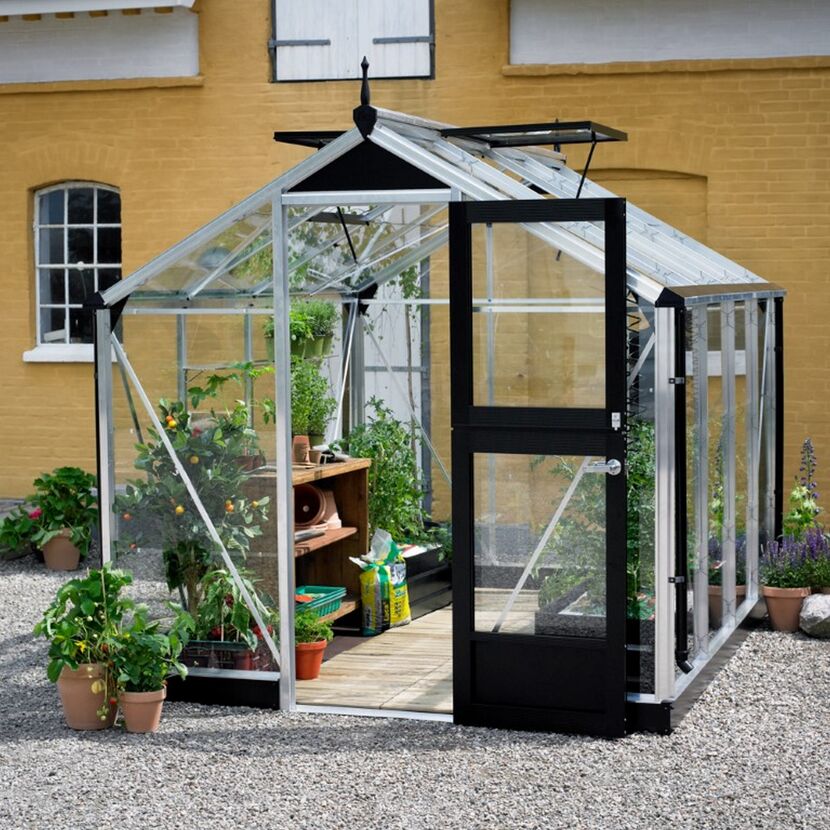 Gewächshaus 'Compact' 224 x 296 cm mit 3 mm Sicherheitsglas aluminiumfarben/schwarz