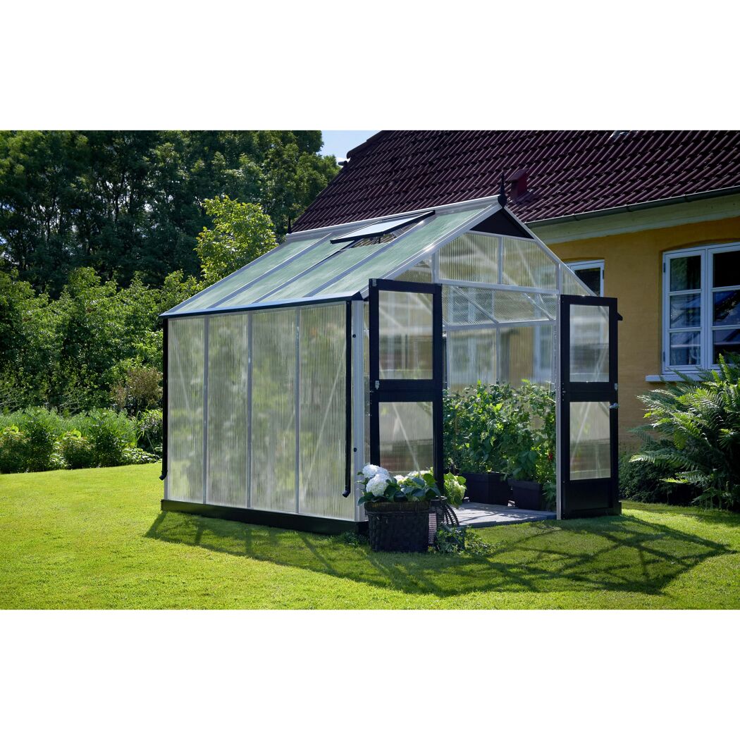 Gewächshaus 'Premium' 296 x 296 cm mit 10 mm Doppelstegplatten aluminiumfarben/schwarz