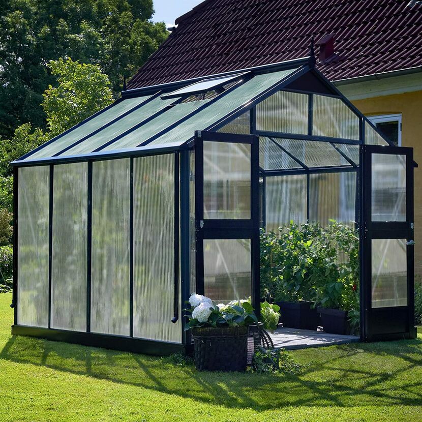 Gewächshaus 'Premium' 296 x 296 cm mit 10 mm Doppelstegplatten anthrazit/schwarz