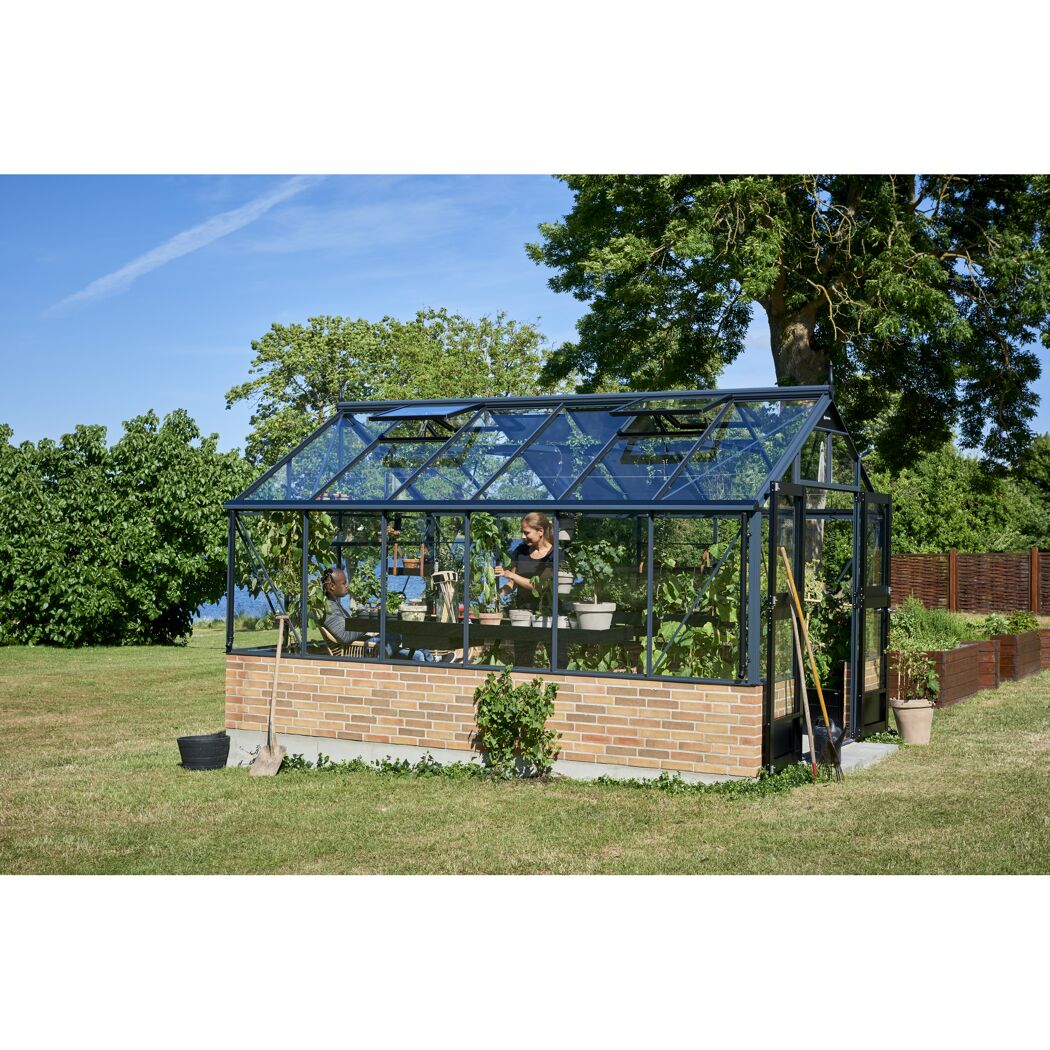 Gewächshaus 'Premium' 296 x 439 cm mit 3 mm Sicherheitsglas anthrazit/schwarz - für Mauer