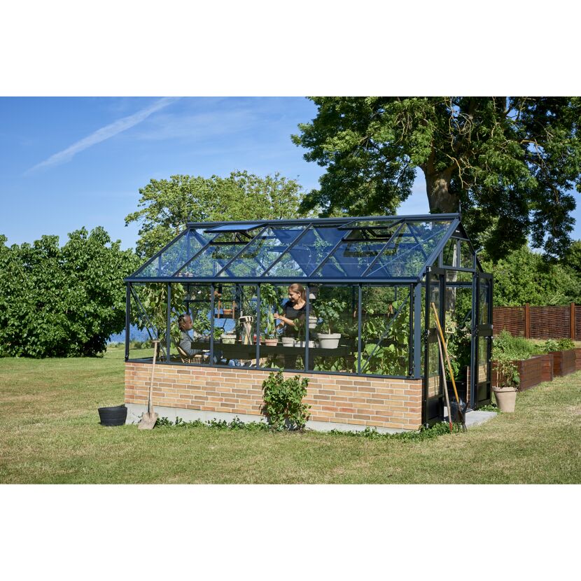 Gewächshaus 'Premium' 296 x 439 cm mit 3 mm Sicherheitsglas anthrazit/schwarz - für Mauer
