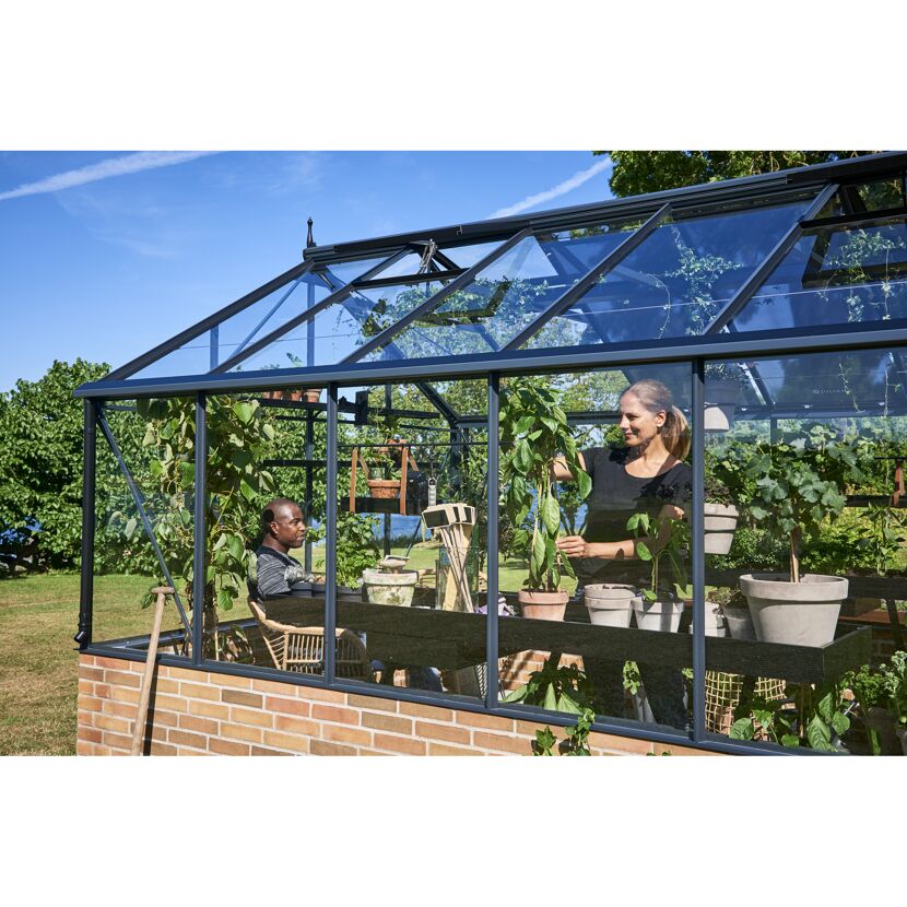 Gewächshaus 'Premium' 296 x 439 cm mit 3 mm Sicherheitsglas anthrazit/schwarz - für Mauer