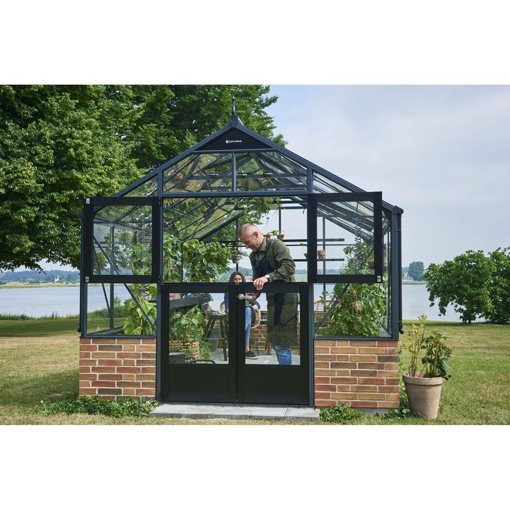 Gewächshaus 'Premium' 296 x 439 cm mit 3 mm Sicherheitsglas anthrazit/schwarz - für Mauer