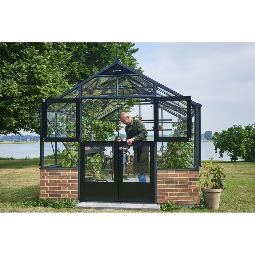 Gewächshaus 'Premium' 296 x 439 cm mit 3 mm Sicherheitsglas anthrazit/schwarz - für Mauer