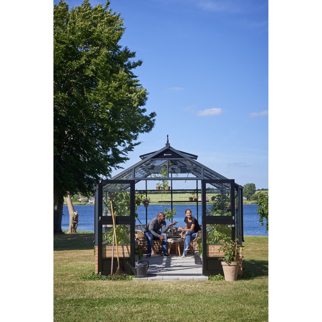 Gewächshaus 'Premium' 296 x 439 cm mit 3 mm Sicherheitsglas anthrazit/schwarz - für Mauer
