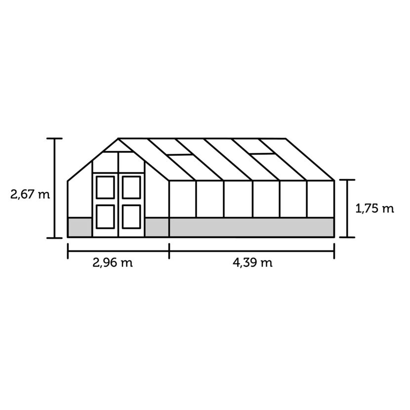Gewächshaus 'Premium' 296 x 439 cm mit 3 mm Sicherheitsglas anthrazit/schwarz - für Mauer