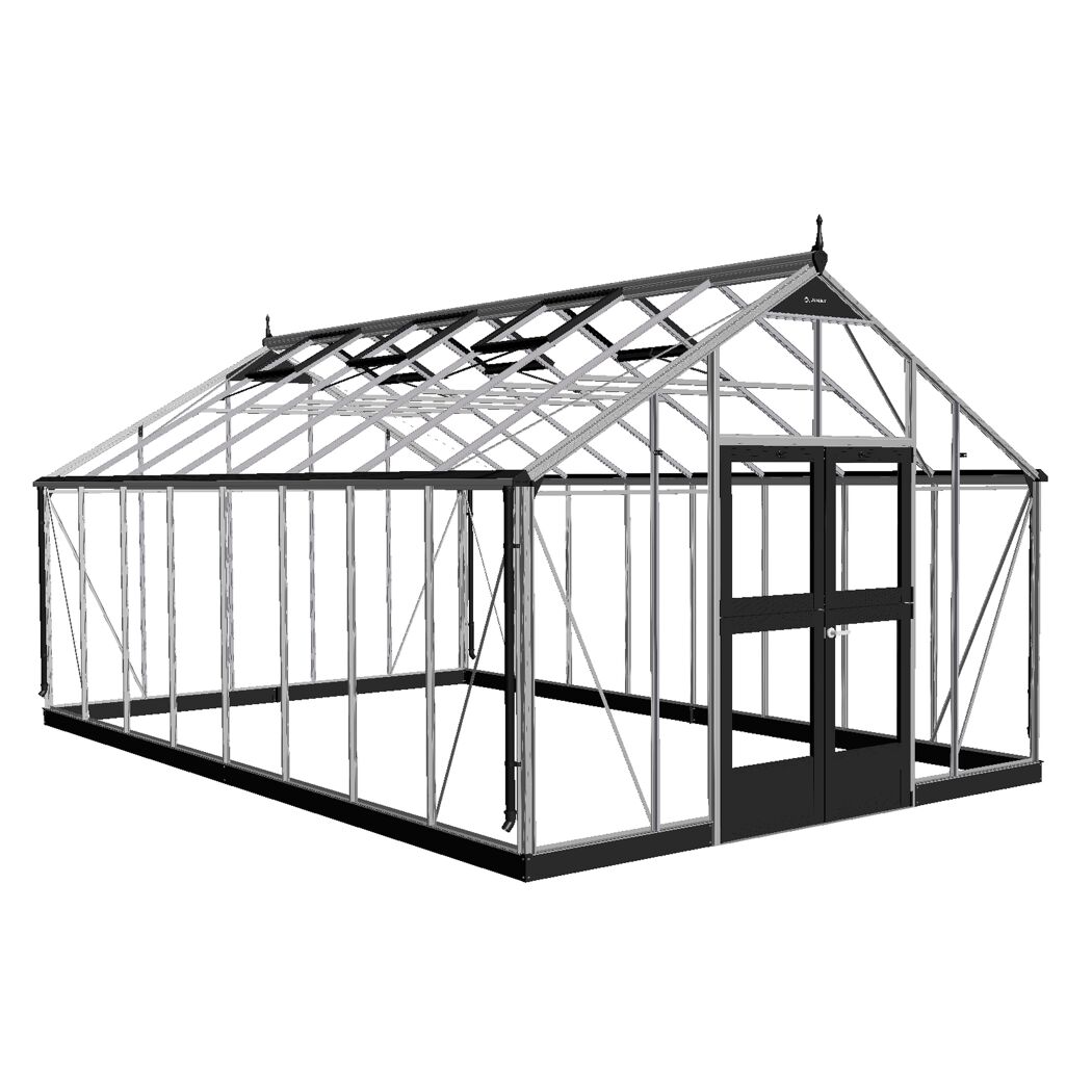 Gewächshaus 'Gärtner' 368 x 583 cm mit 3 mm Sicherheitsglas anthrazit/schwarz