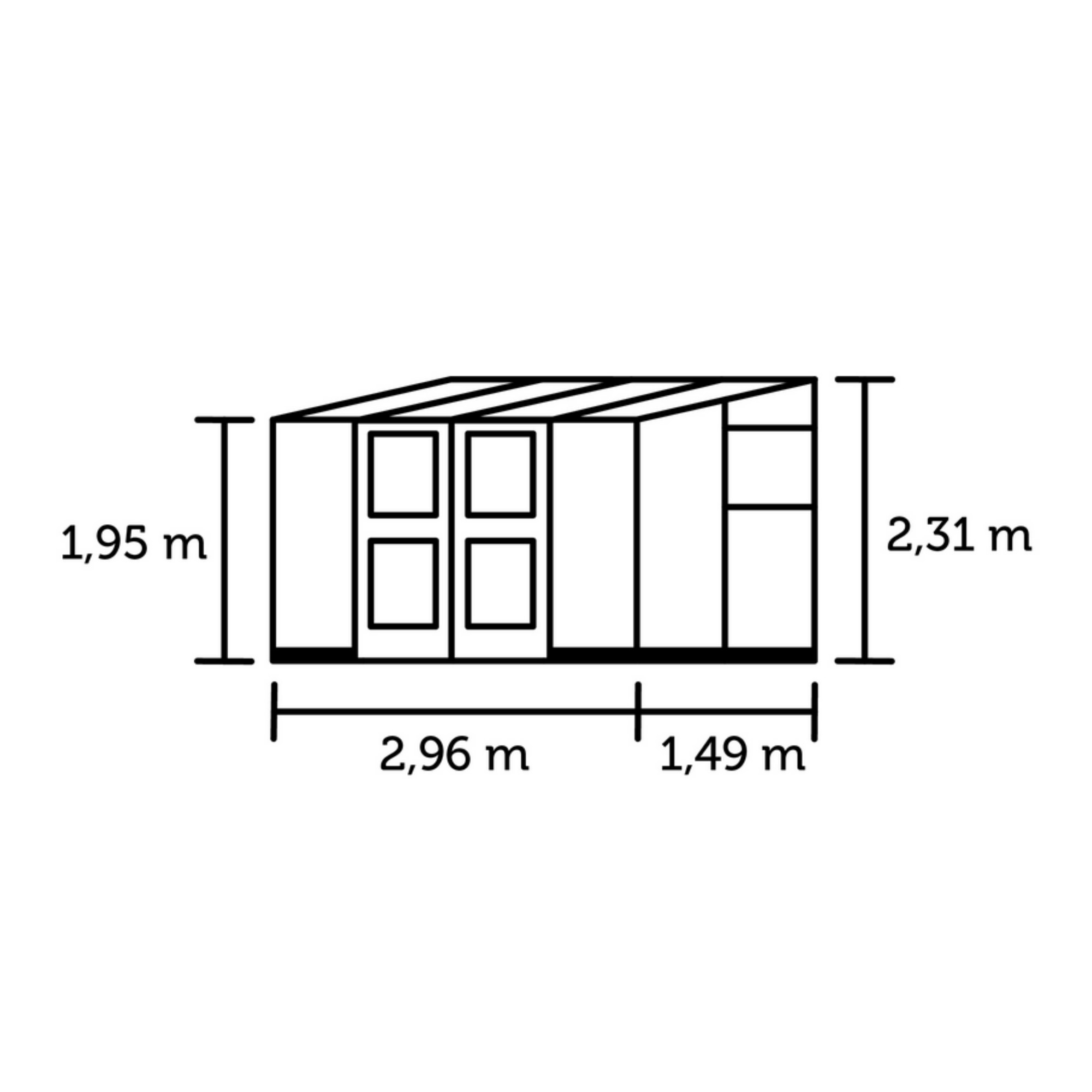 Anlehngewächshaus 'Veranda' 4,4 m² 296 x 149 cm 3 mm Sicherheitsglas/10 mm Doppelstegplatten aluminiumfarben/schwarz + product picture