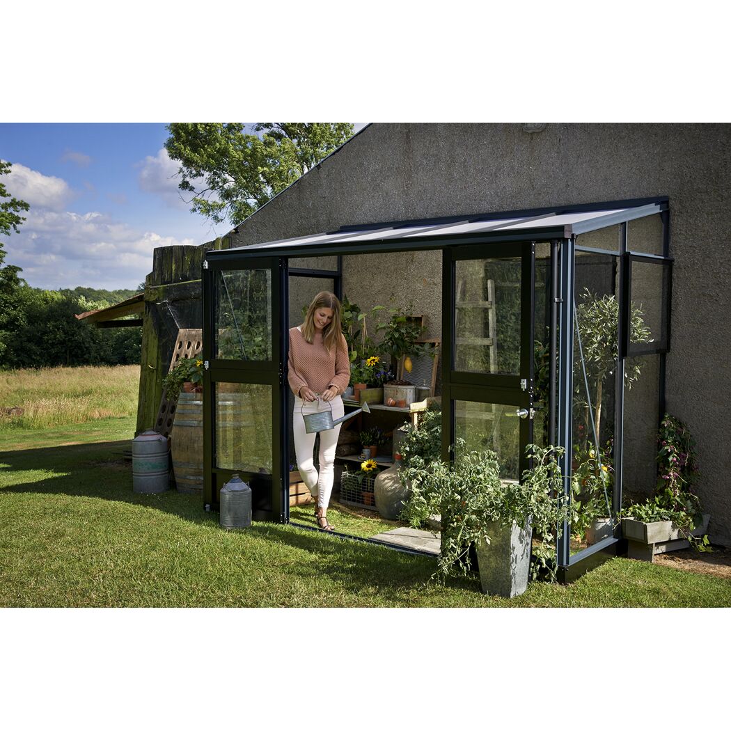Anlehngewächshaus 'Veranda' 296 x 149 cm mit 3 mm Sicherheitsglas anthrazit/schwarz
