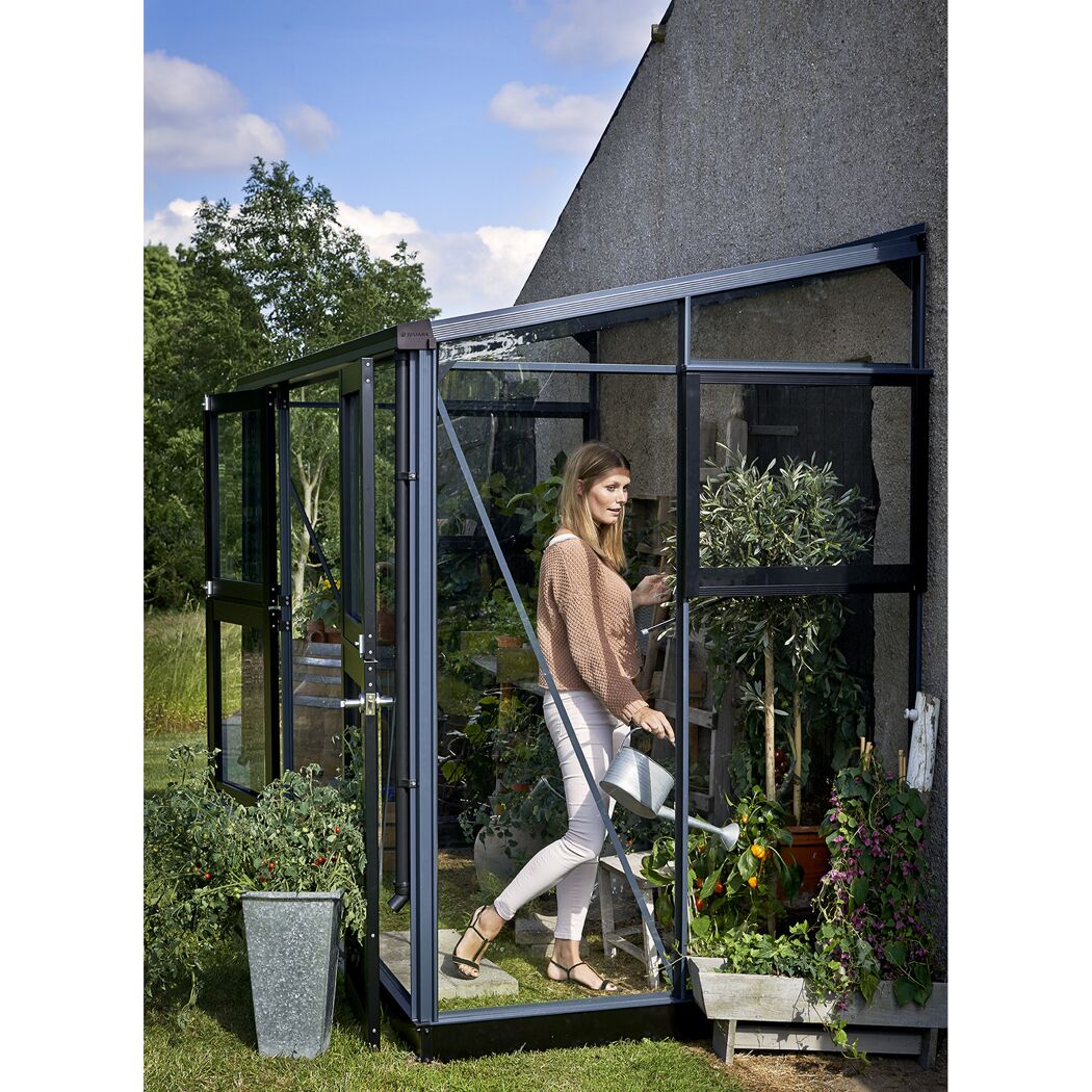 Anlehngewächshaus 'Veranda' 296 x 149 cm mit 3 mm Sicherheitsglas anthrazit/schwarz