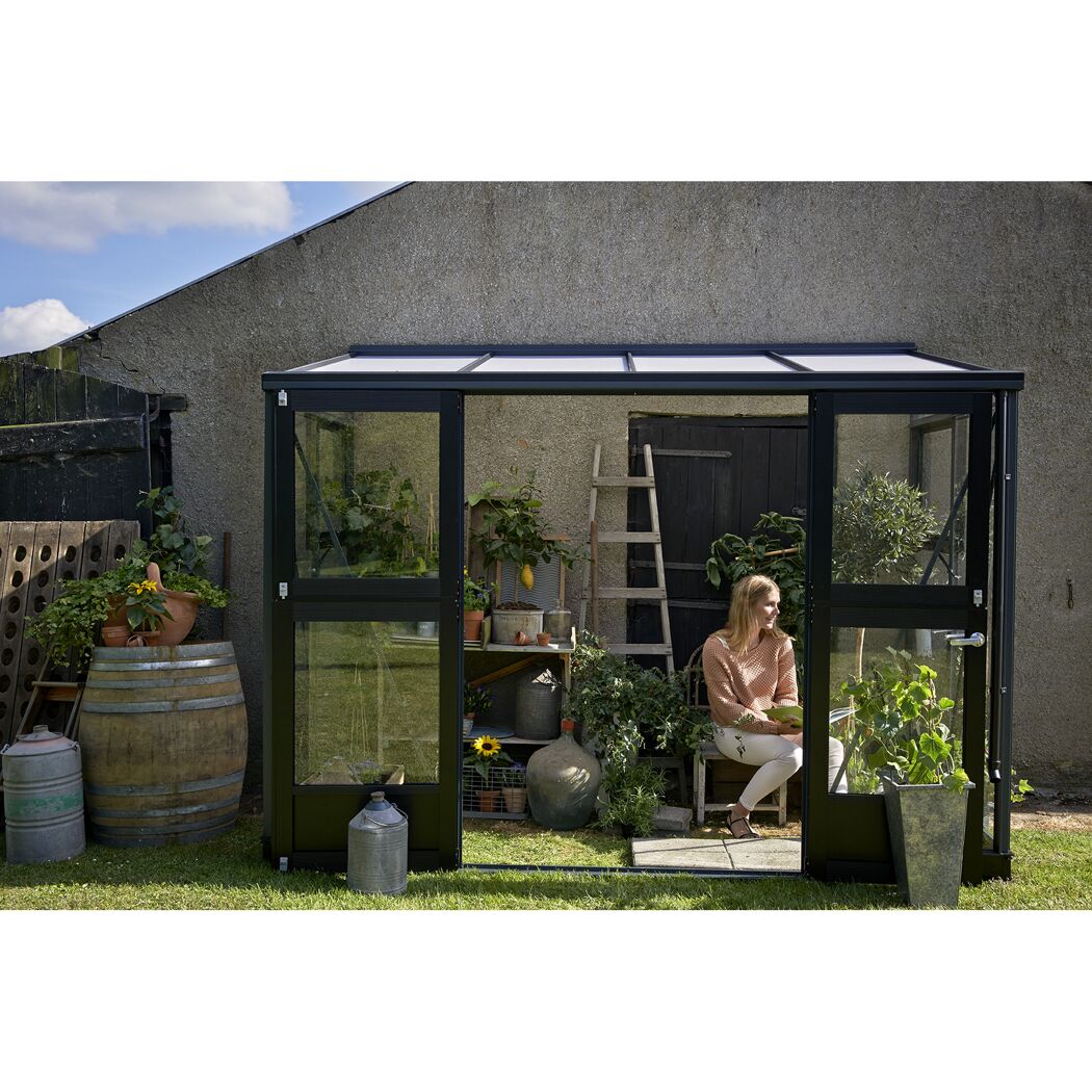 Anlehngewächshaus 'Veranda' 296 x 149 cm mit 3 mm Sicherheitsglas anthrazit/schwarz