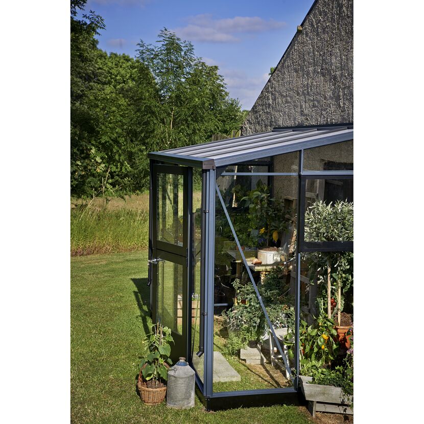 Anlehngewächshaus 'Veranda' 296 x 149 cm mit 3 mm Sicherheitsglas anthrazit/schwarz