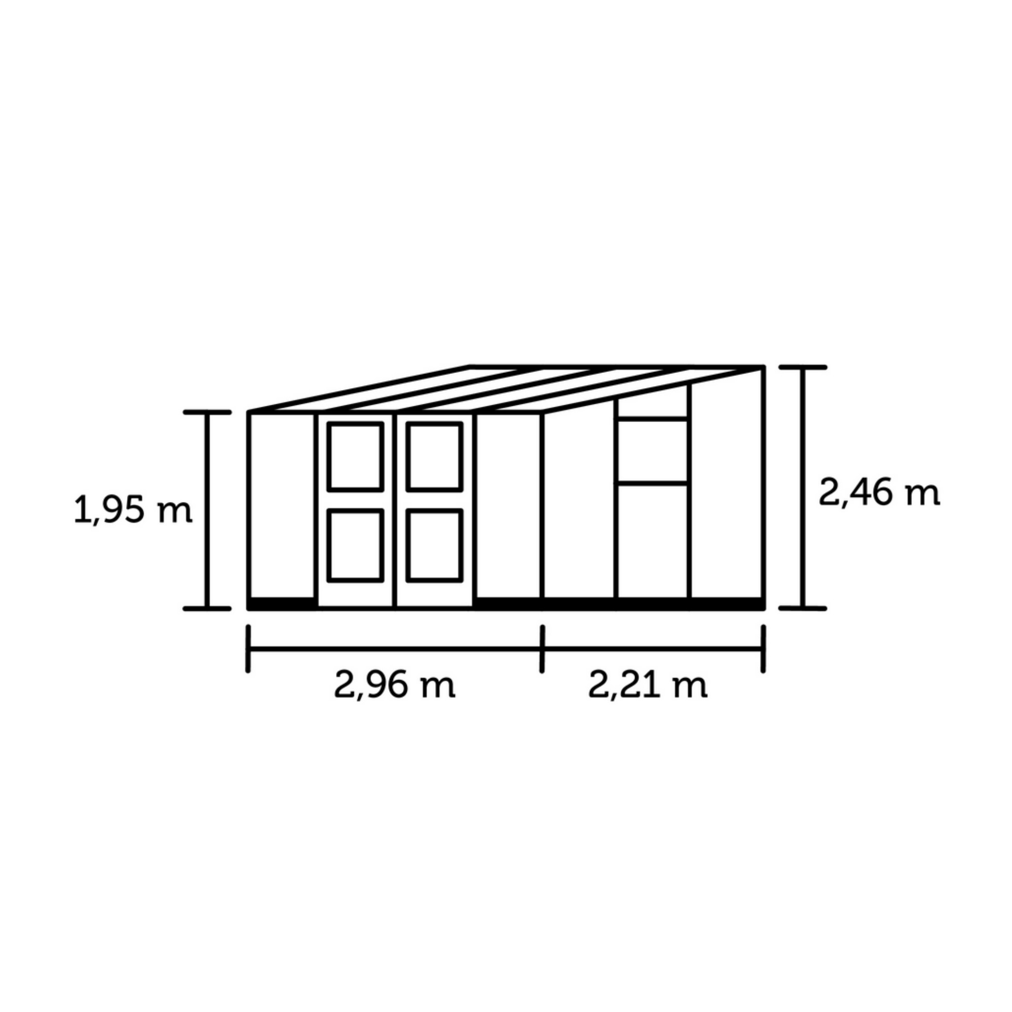 Anlehngewächshaus 'Veranda' 6,6 m² 296 x 221 cm 3 mm Sicherheitsglas/10 mm Stegdoppelplatten aluminiumfarben/schwarz + product picture
