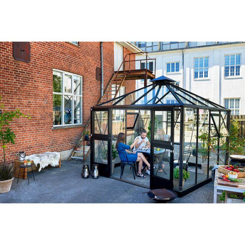 Gewächshaus 'Oase' 296 x 296 cm mit 3 mm Sicherheitsglas anthrazit/schwarz