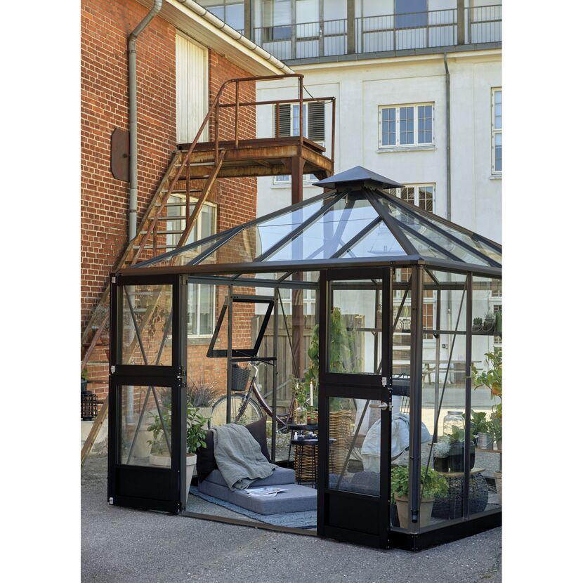 Gewächshaus 'Oase' 296 x 296 cm mit 3 mm Sicherheitsglas anthrazit/schwarz