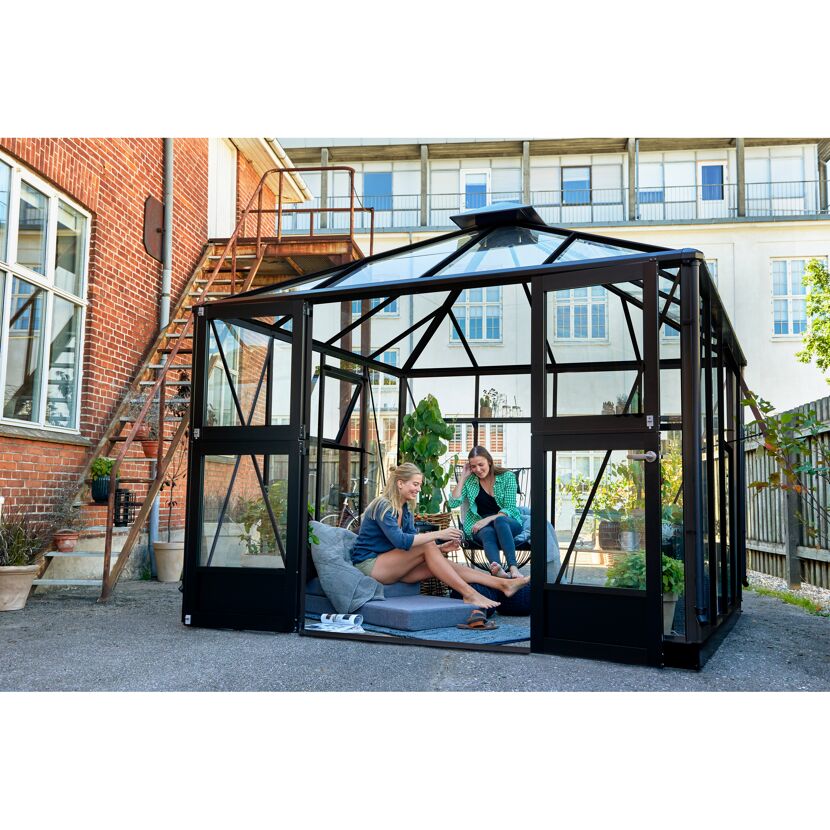 Gewächshaus 'Oase' 296 x 296 cm mit 3 mm Sicherheitsglas anthrazit/schwarz