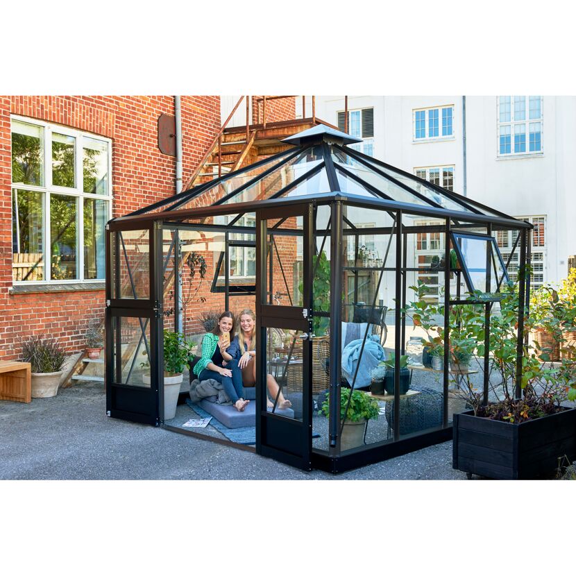 Gewächshaus 'Oase' 296 x 296 cm mit 3 mm Sicherheitsglas anthrazit/schwarz