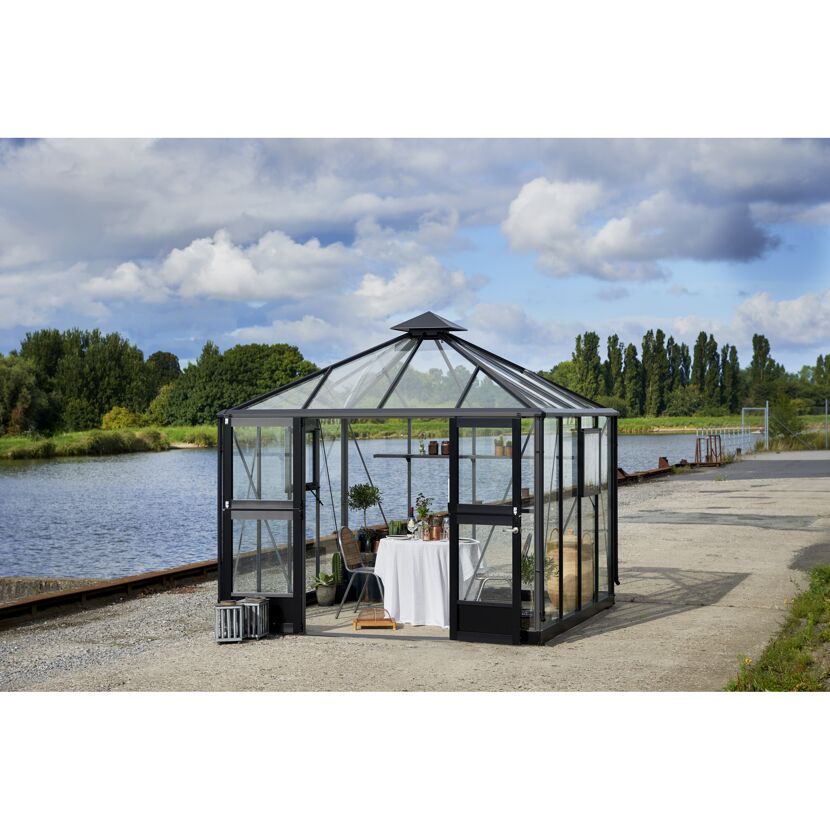 Gewächshaus 'Oase' 296 x 296 cm mit 3 mm Sicherheitsglas anthrazit/schwarz