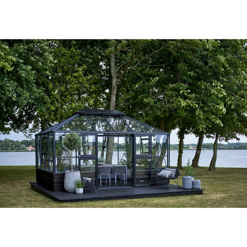 Gewächshaus 'Grand Oase' 439 x 296 cm mit 3 mm Sicherheitsglas anthrazit - für Mauer