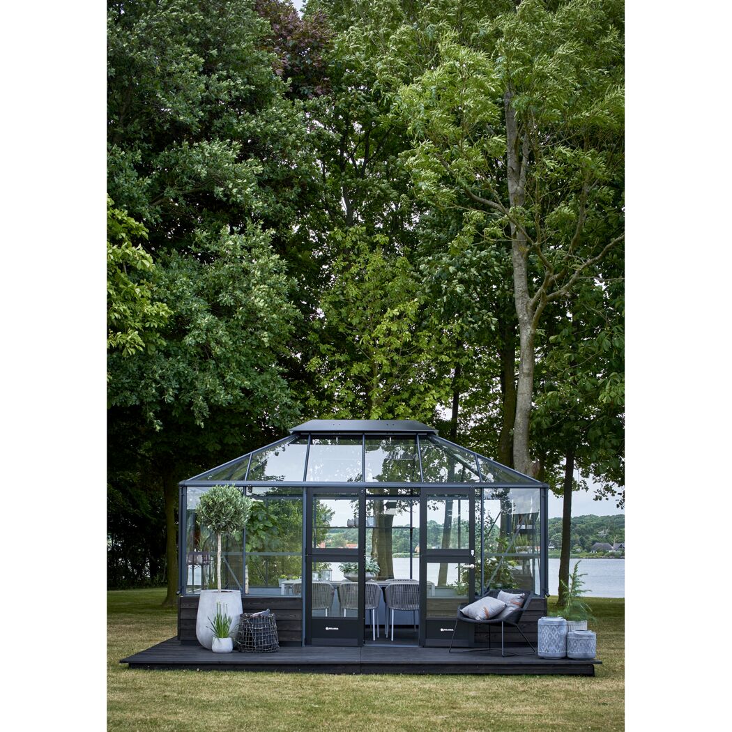 Gewächshaus 'Grand Oase' 439 x 296 cm mit 3 mm Sicherheitsglas anthrazit - für Mauer