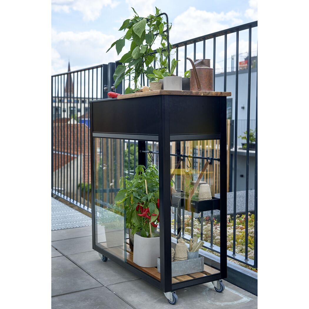 Hochbeet mit Mini-Gewächshaus 'Vertical' 82 x 38 x 142 cm 4 mm Sicherheitsglas schwarz