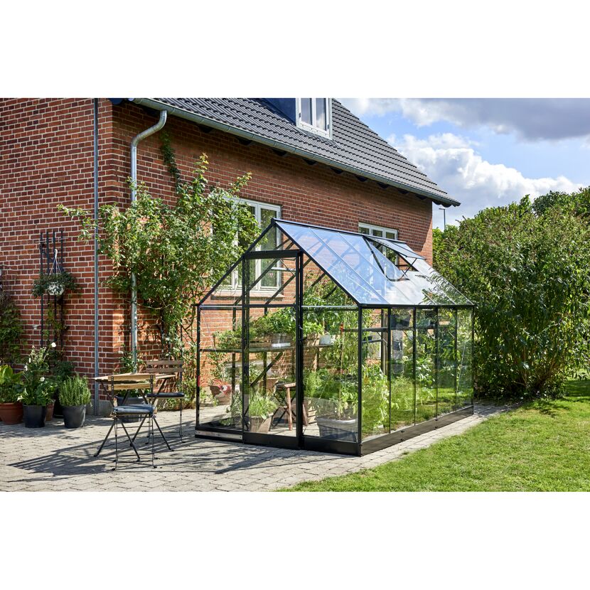 Gewächshaus 'Qube 610' 188,8 x 312,6 cm mit 3 mm Sicherheitsglas schwarz