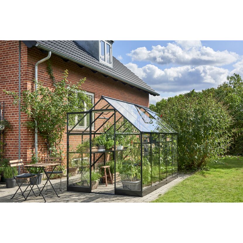Gewächshaus 'Qube 610' 188,8 x 312,6 cm mit 3 mm Sicherheitsglas schwarz