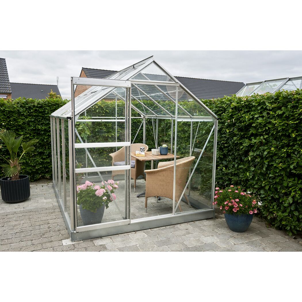 Gewächshaus 'Popular 86' 193 x 257 cm mit 3 mm Blankglas aluminiumfarben