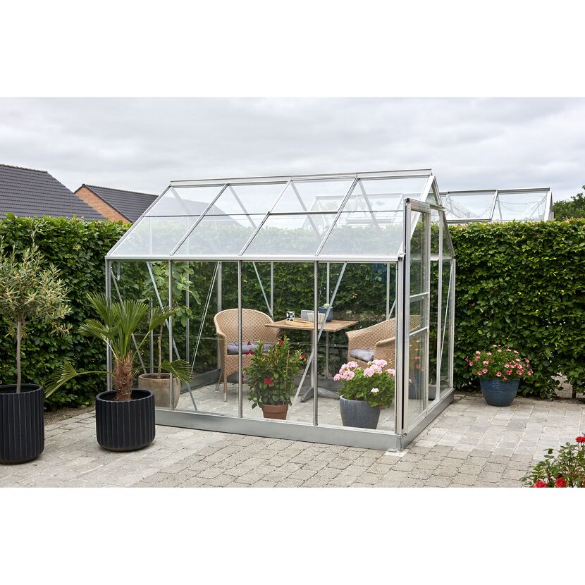Gewächshaus 'Popular 86' 193 x 257 cm mit 3 mm Blankglas aluminiumfarben
