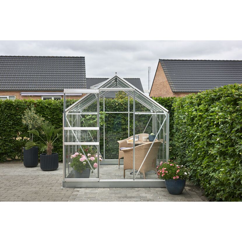 Gewächshaus 'Popular 86' 193 x 257 cm mit 3 mm Blankglas aluminiumfarben