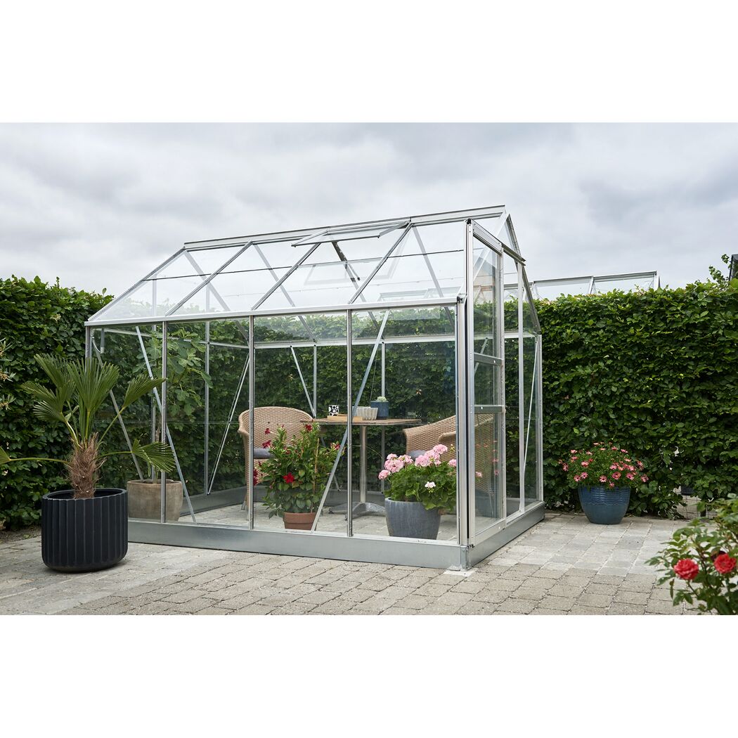 Gewächshaus 'Popular 86' 193 x 257 cm mit 3 mm Blankglas aluminiumfarben