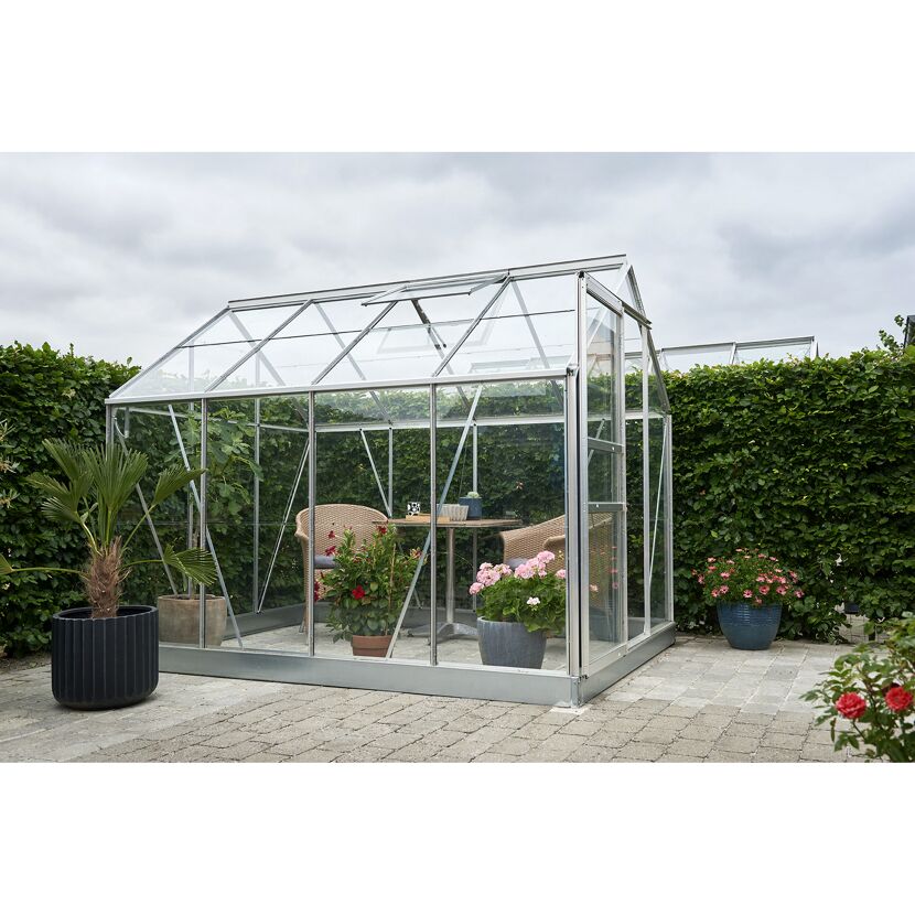 Gewächshaus 'Popular 86' 193 x 257 cm mit 3 mm Blankglas aluminiumfarben