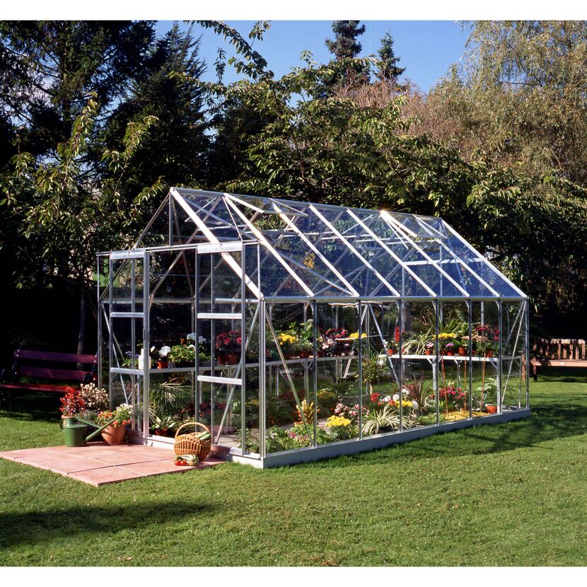 Gewächshaus 'Magnum 148' 257 x 446 cm mit 3 mm Blankglas aluminiumfarben