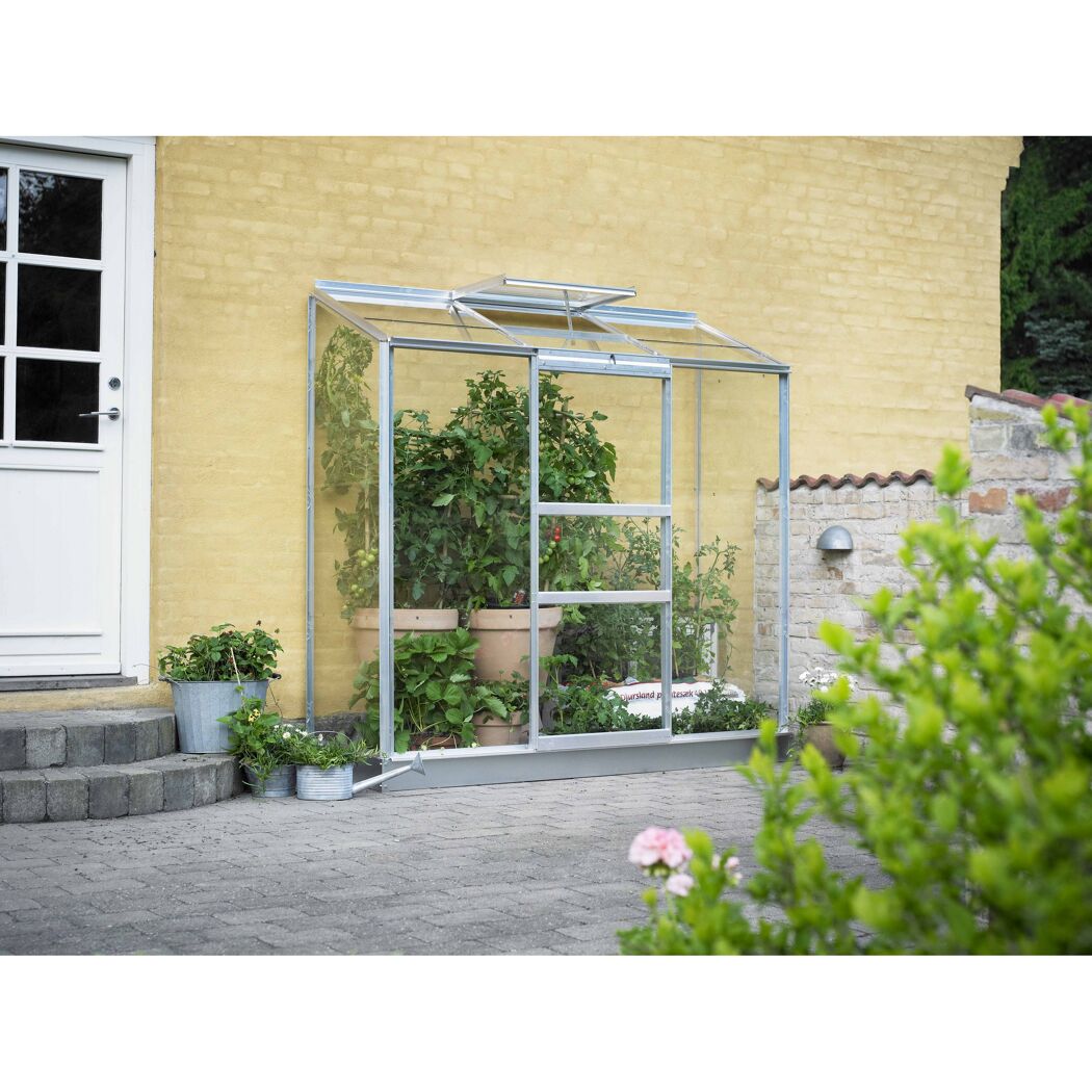 Anlehngewächshaus 'Altan 3' 132 x 69 cm mit 3 mm Blankglas aluminiumfarben