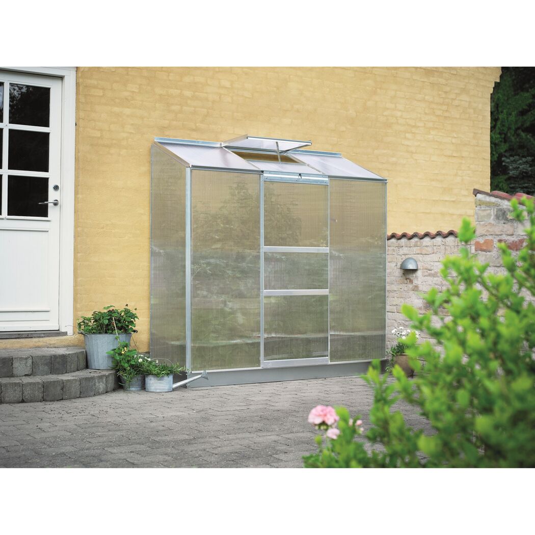 Kleines Gewächshaus Altan 3,3 an Hauswand