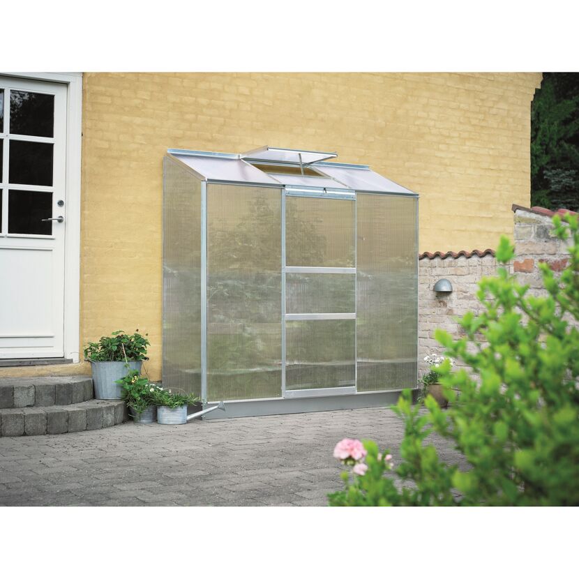Kleines Gewächshaus Altan 3,3 an Hauswand