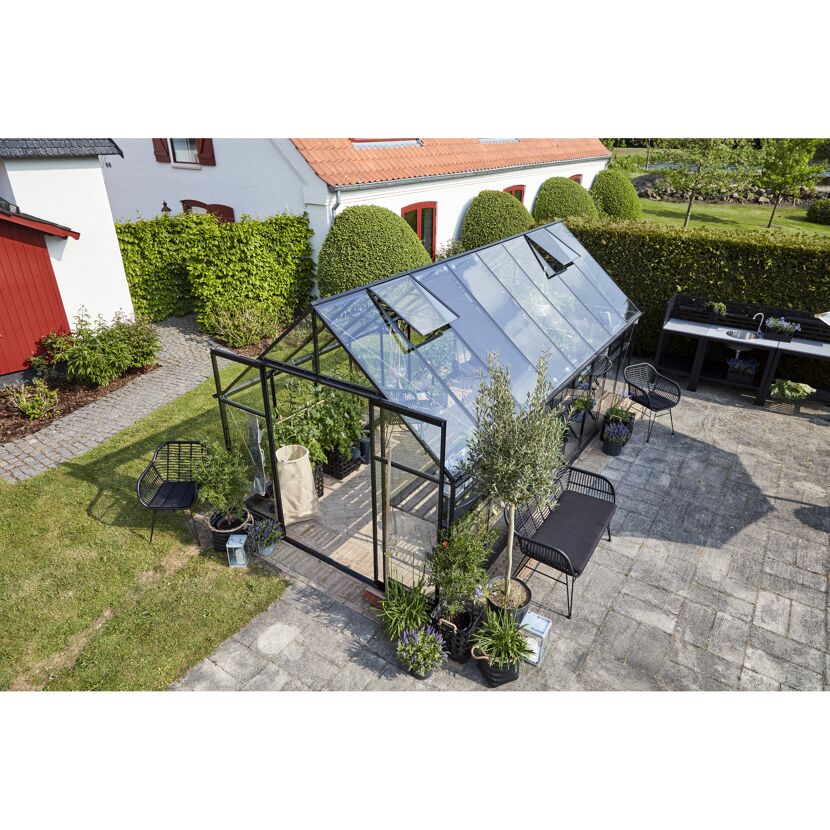 Gewächshaus 'Qube+ 816' 251 x 498 cm mit 3 mm Sicherheitsglas schwarz