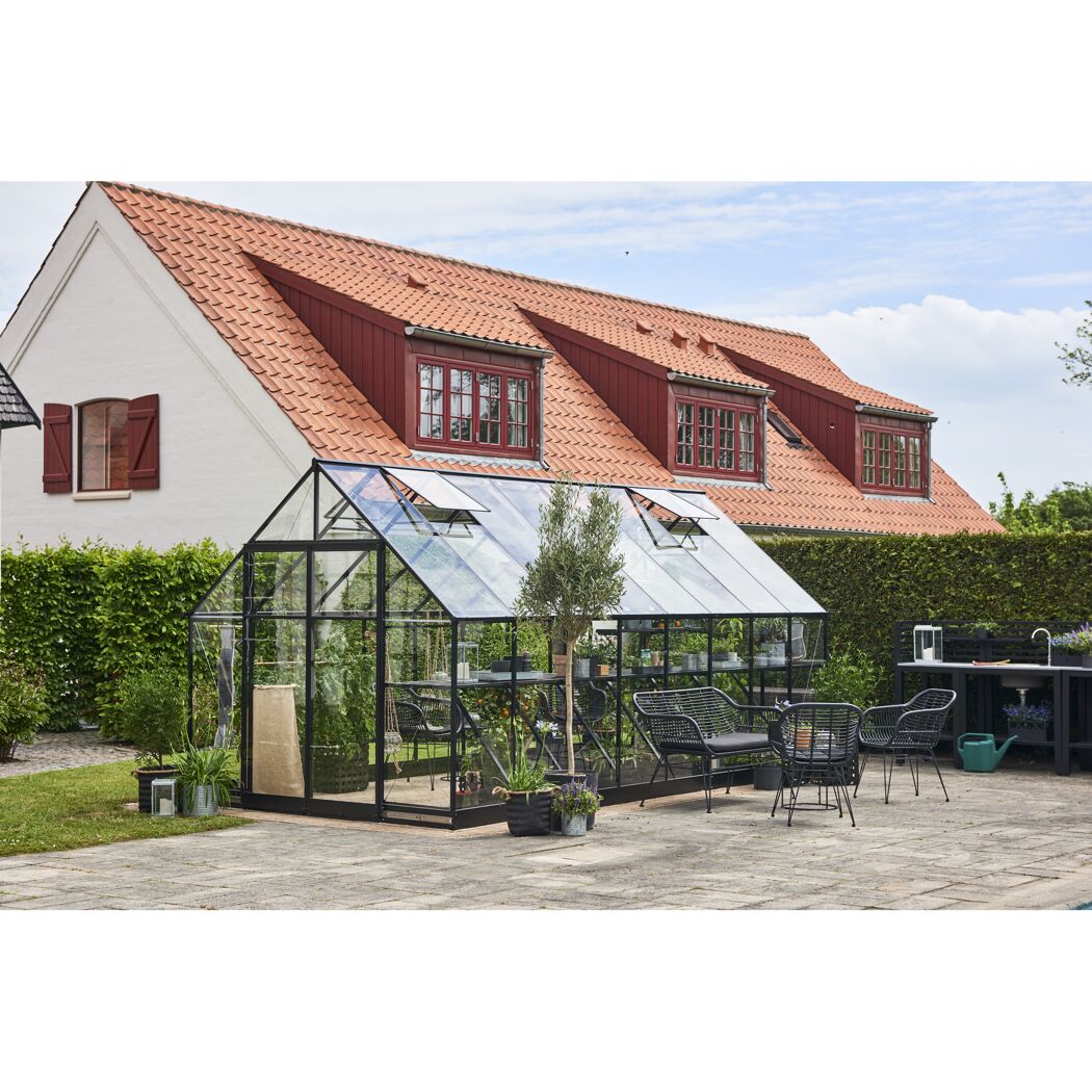 Gewächshaus 'Qube+ 816' 251 x 498 cm mit 3 mm Sicherheitsglas schwarz