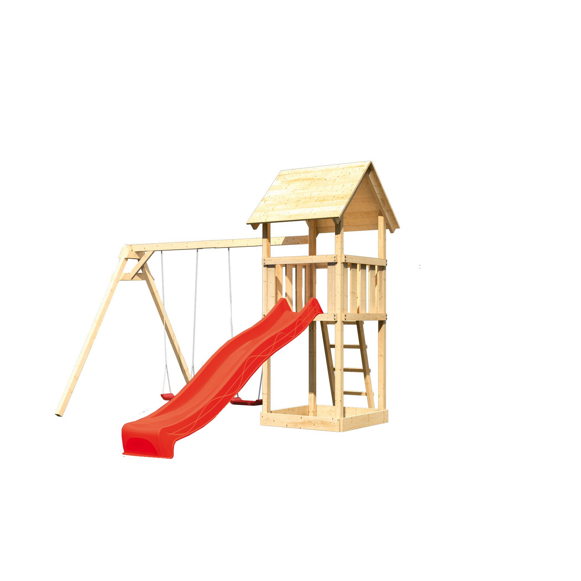 Kinderspielturm 'Lotti' Satteldach Doppelschaukel Rutsche rot + product picture