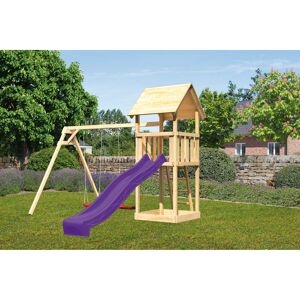 Kinderspielturm 'Lotti' Satteldach Doppelschaukel Rutsche violett