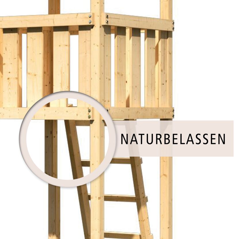 Nahaufnahme des unbehandelten Holzes vom Stelzenhaus Benjamin