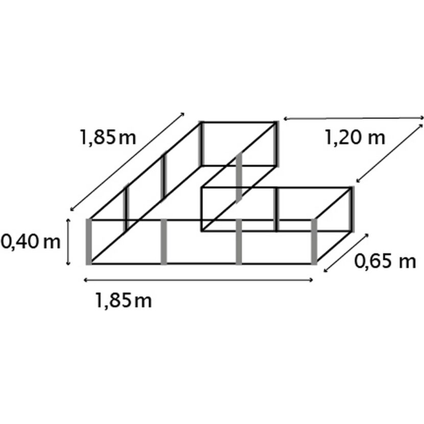 L-förmiges Hochbeet mit den Maßen 1,85 x 1,20 x 0,40 m