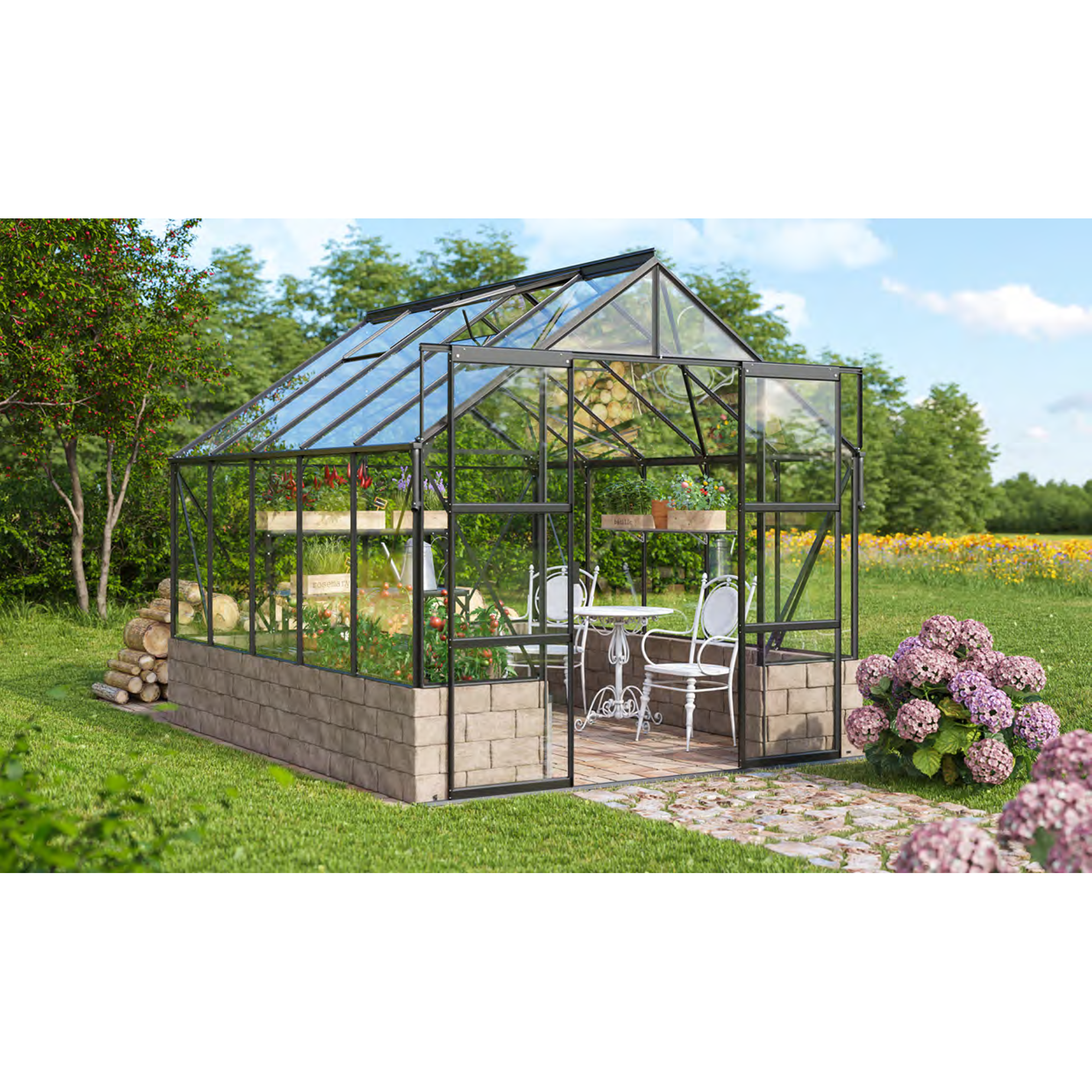 Gewächshaus 'Cassandra 8300' 256 x 325 cm mit 3 mm Sicherheitsglas schwarz