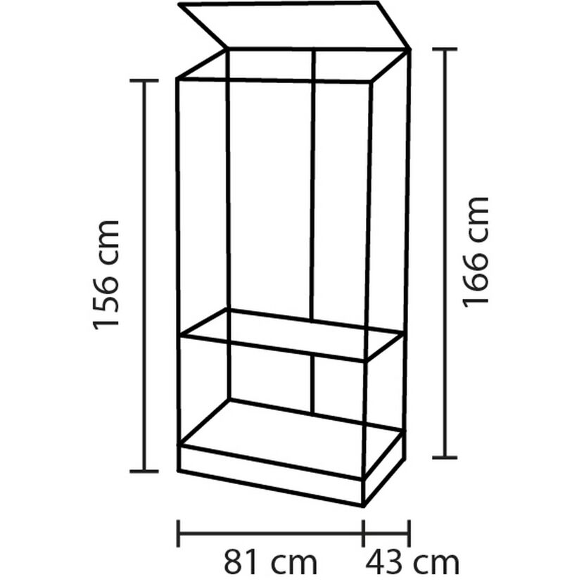 Skizze eines Stahlfundaments mit den Maßen 81 x 43 x 166 cm.