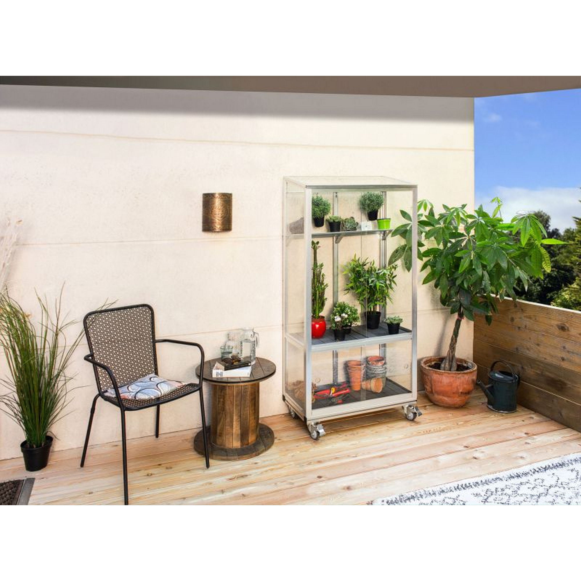 Balkon-Gewächshaus 'Polis 350' 80,8 x 42,3 cm mit 3 mm Sicherheitsglas aluminiumfarben